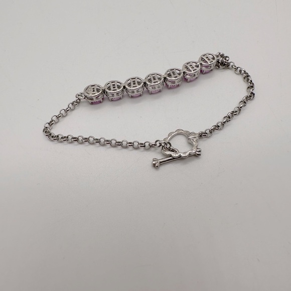 925 sterling silver and pink sapphire bracelet; TESTED - Picture 8 of 8